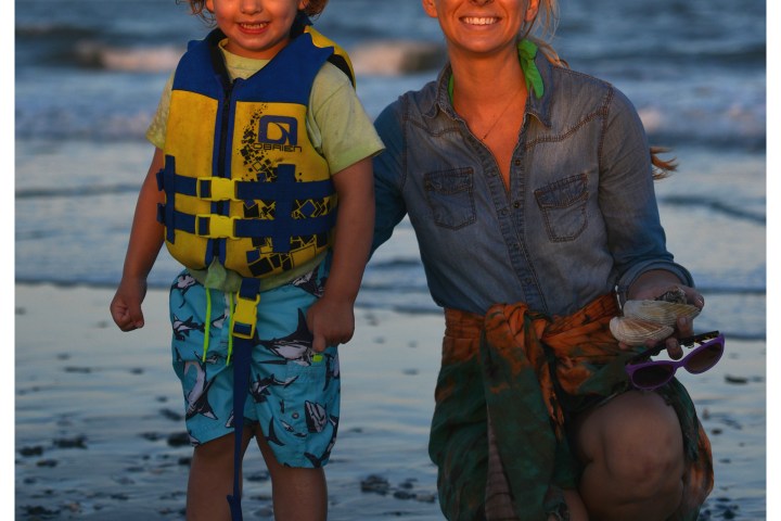 Mom and son on beach