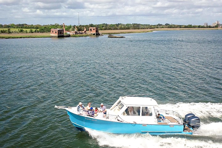 a small boat in a body of water