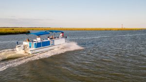 a small boat in a body of water