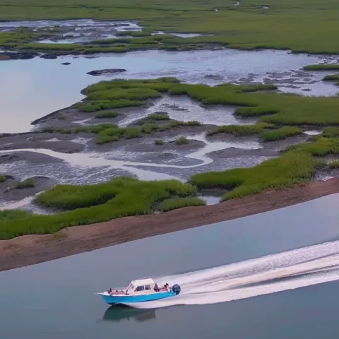 a plane flying over a body of water